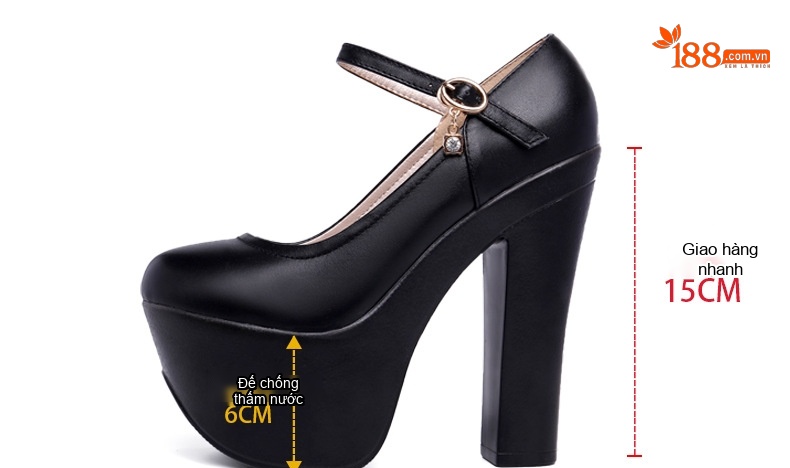 Giày Cao Gót Nữ Quai Ngang Da Bóng Chiều Cao Đế Khoảng 15cm Màu Đen, Đỏ, Trắng, Vàng... chi tiết 6