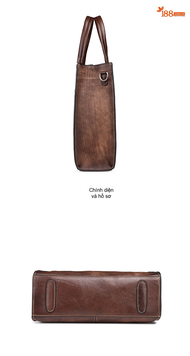 Túi Xách Nữ Da Bò Túi Tote Vintage Học Viện Đeo Vai Túi Xách Tay Màu Nâu chi tiết 11