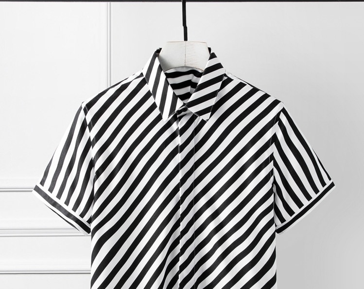 Áo Sơ Mi Nam Tay Ngắn Tâm Ý Mùa Hè Sợi Tencel Cotton Chéo Sọc Kiểu Dáng Ôm Vừa Màu Đen, Trắng, Xanh chi tiết 1