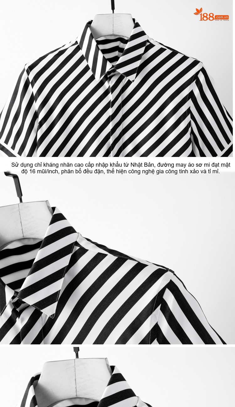 Áo Sơ Mi Nam Tay Ngắn Tâm Ý Mùa Hè Sợi Tencel Cotton Chéo Sọc Kiểu Dáng Ôm Vừa Màu Đen, Trắng, Xanh chi tiết 7