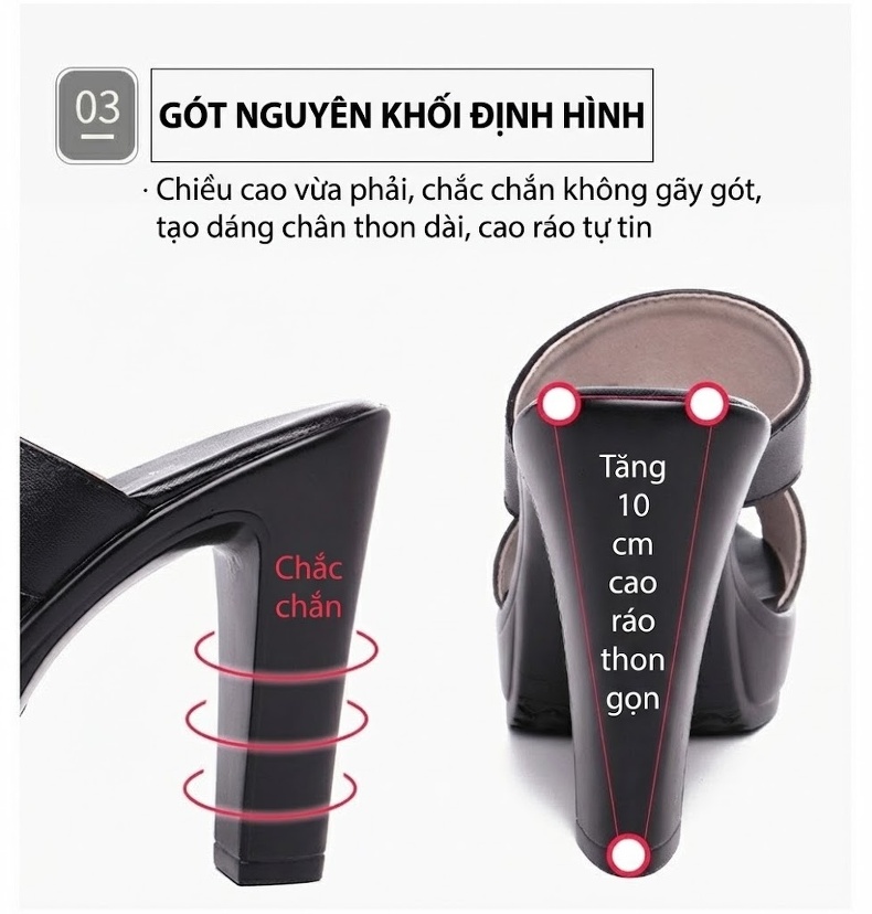 Dép Sục Nữ Hở Mũi Đế Xuồng Chiều Cao Đế Khoảng 8cm Da Bóng Màu Đen, Đỏ, Nâu, Trắng... chi tiết 9