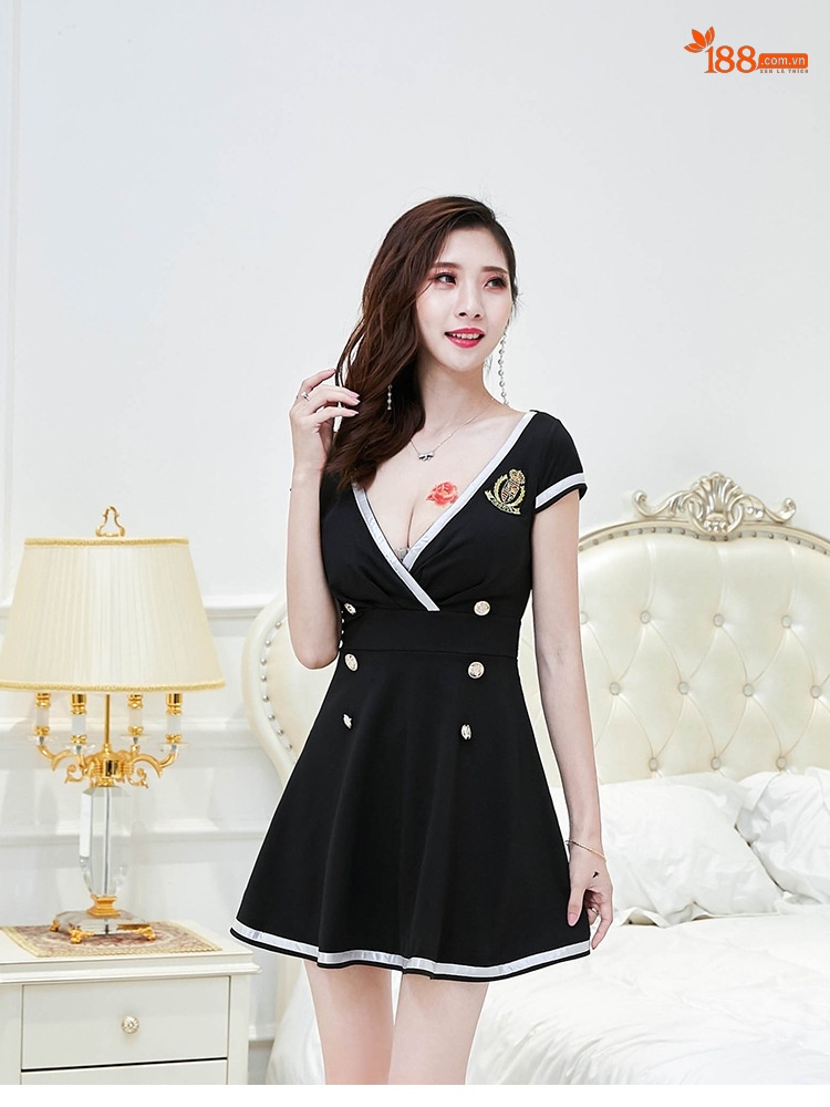 Váy Ngắn Chữ A Cổ chữ V Xẻ Sâu Hở Lưng Gợi Cảm Màu Đỏ, Đen, Trắng chi tiết 9