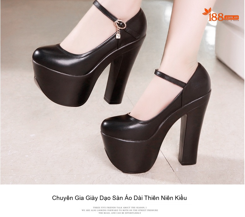 Giày Cao Gót Nữ Quai Ngang Da Bóng Chiều Cao Đế Khoảng 15cm Màu Đen, Đỏ, Trắng, Vàng... chi tiết 12