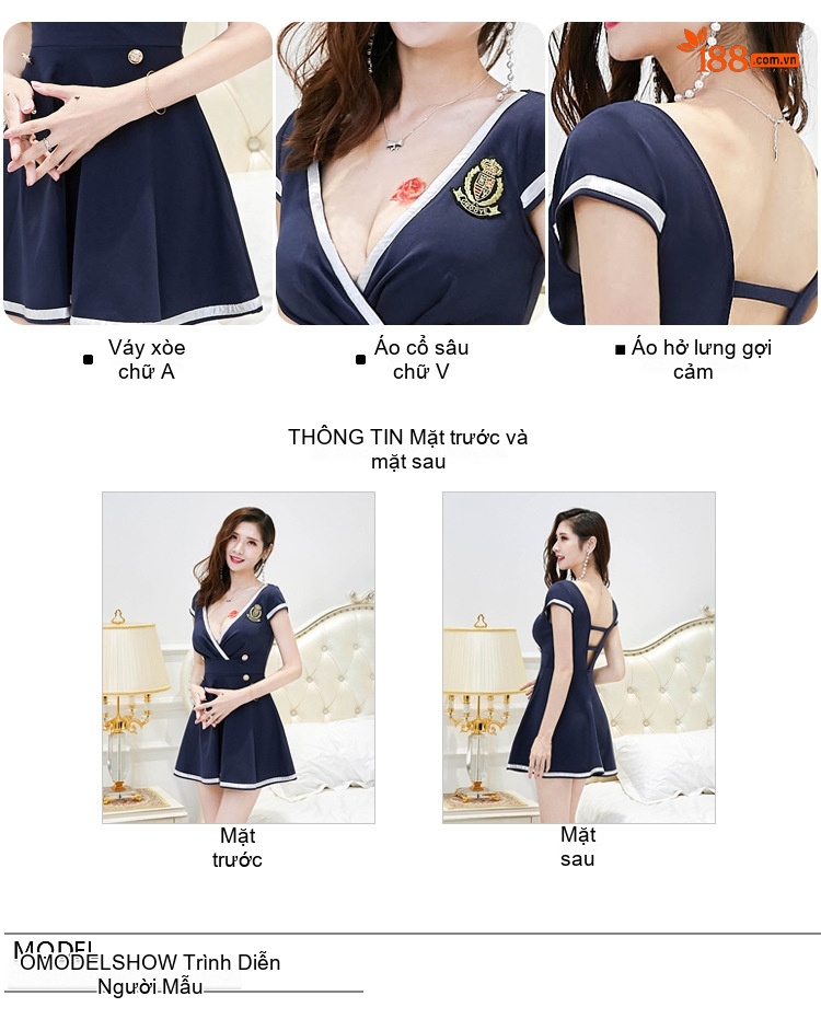 Váy Ngắn Chữ A Cổ chữ V Xẻ Sâu Hở Lưng Gợi Cảm Màu Đỏ, Đen, Trắng chi tiết 3