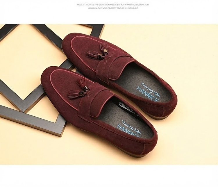Giày Lười Nam Da Mờ Chiều Cao Đế Khoảng 2cm Thiết Kế Tua Rua Màu Xanh Navy, Đỏ Rượu, Đen, Nâu chi tiết 8