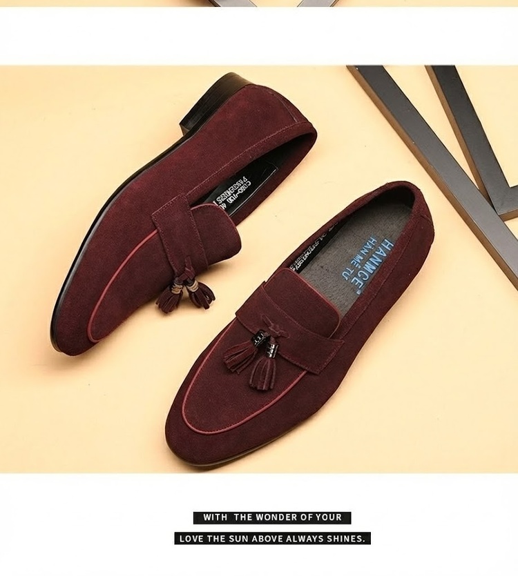 Giày Lười Nam Da Mờ Chiều Cao Đế Khoảng 2cm Thiết Kế Tua Rua Màu Xanh Navy, Đỏ Rượu, Đen, Nâu chi tiết 5
