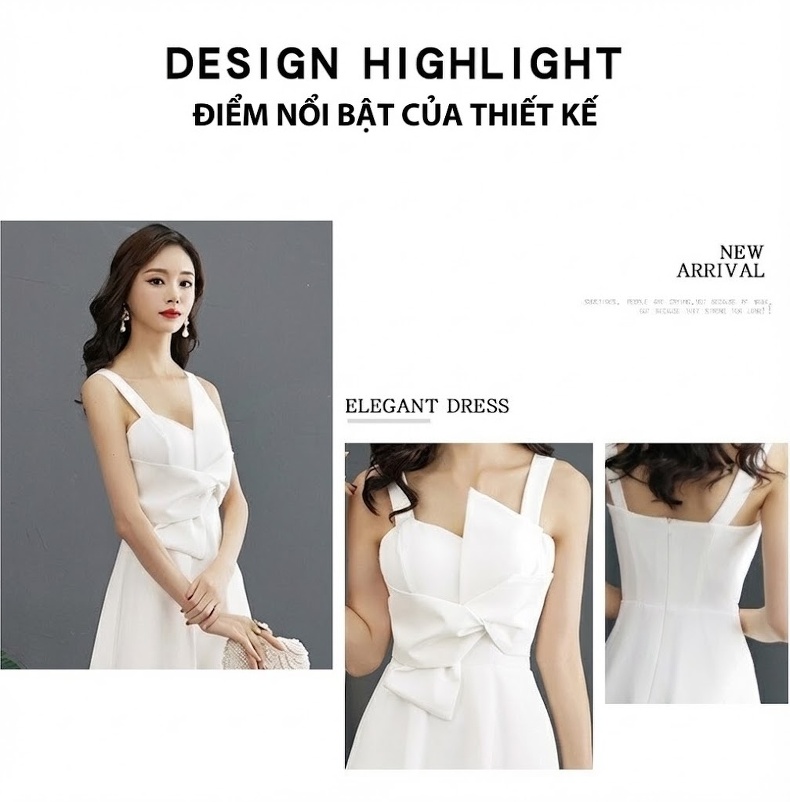 Váy Dạ Hội Dáng Dài Thanh Lịch Cho Nữ, Váy Dự Tiệc, Váy Hội Nghị Màu Trắng, Xanh Lá, Xám, Đỏ... chi tiết 2