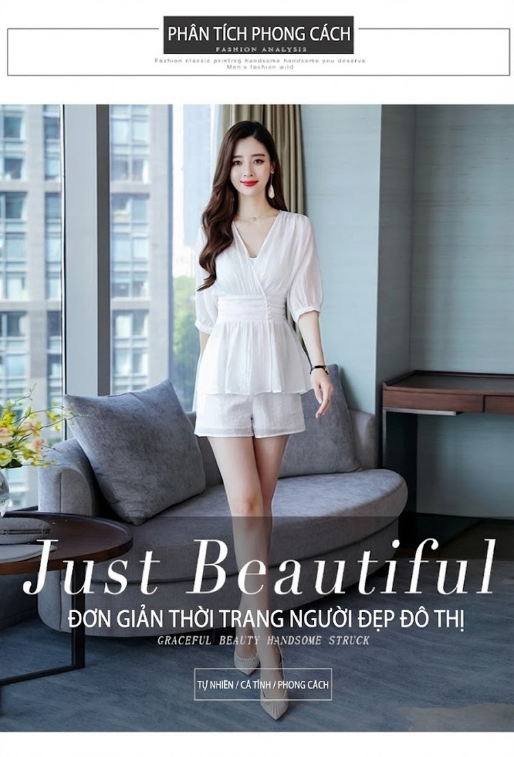 Set Bộ Nữ Áo Croptop Tay Lỡ Quần Short Thun Eo Cao Phong Cách Tiểu Thư Màu Trắng chi tiết 3