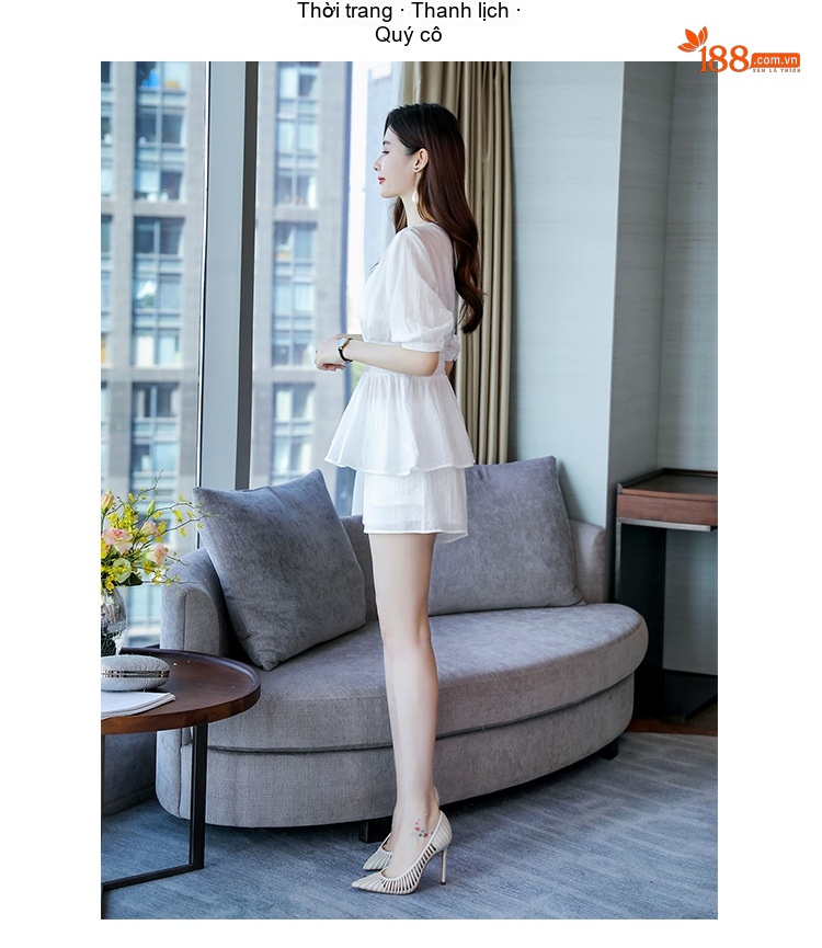 Set Bộ Nữ Áo Croptop Tay Lỡ Quần Short Thun Eo Cao Phong Cách Tiểu Thư Màu Trắng chi tiết 14