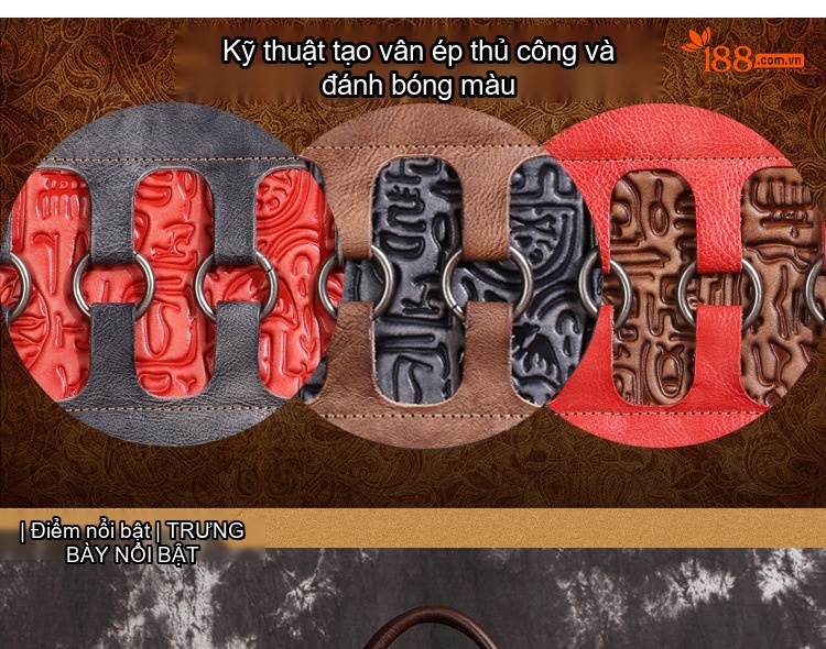 Túi Xách Nữ Da Bò Thật Vintage Đeo Vai, Đeo Chéo, Xách Tay Màu Nâu chi tiết 2