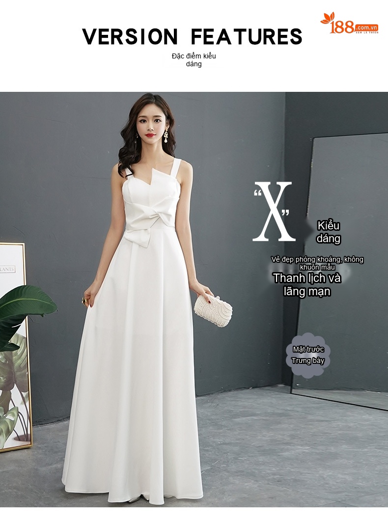 Váy Dạ Hội Dáng Dài Thanh Lịch Cho Nữ, Váy Dự Tiệc, Váy Hội Nghị Màu Trắng, Xanh Lá, Xám, Đỏ... chi tiết 4