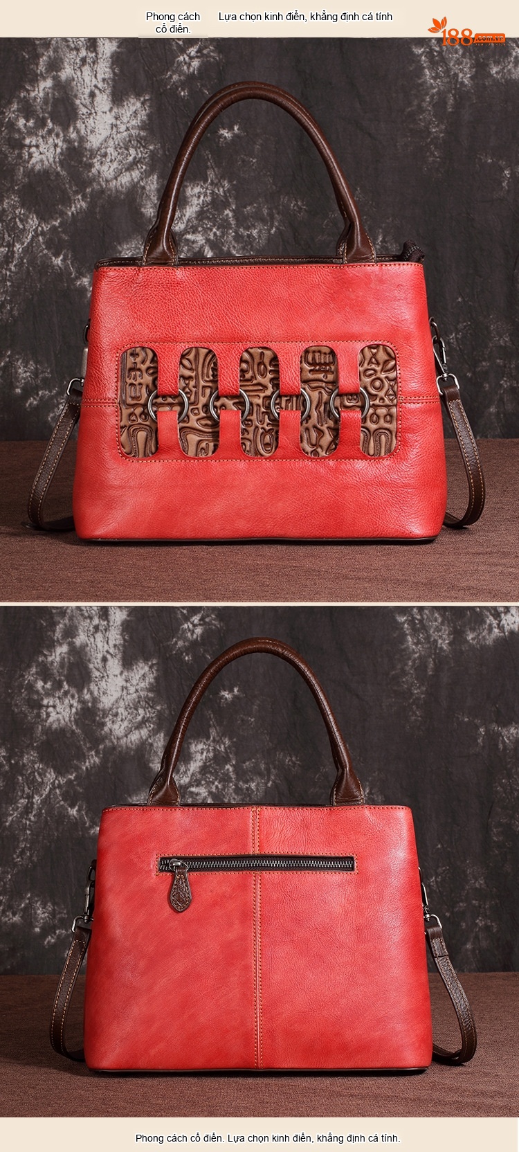 Túi Xách Nữ Da Bò Thật Vintage Đeo Vai, Đeo Chéo, Xách Tay Màu Nâu chi tiết 6