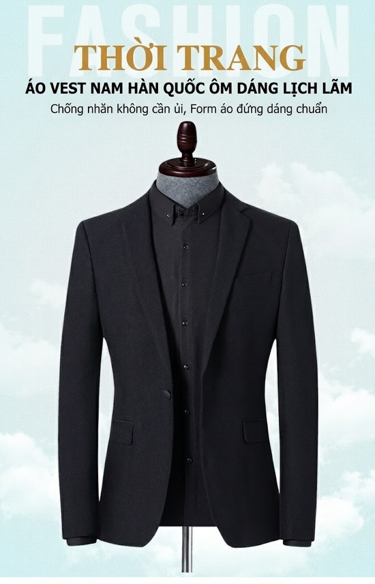Áo Vest Nam Một Khuy Xẻ Tà Kiểu Dáng Ôm Body Phong Cách Hàn Quốc Màu Đen chi tiết 22