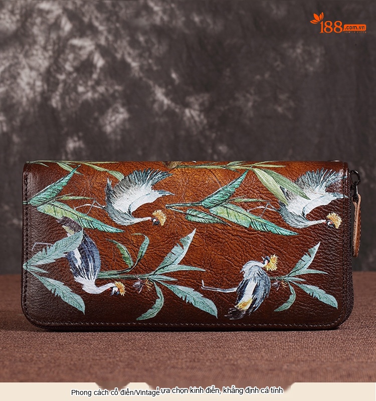 Ví Dài Nữ Đa Năng Nhiều Ngăn Khóa Kéo Họa Tiết Vintage chi tiết 6