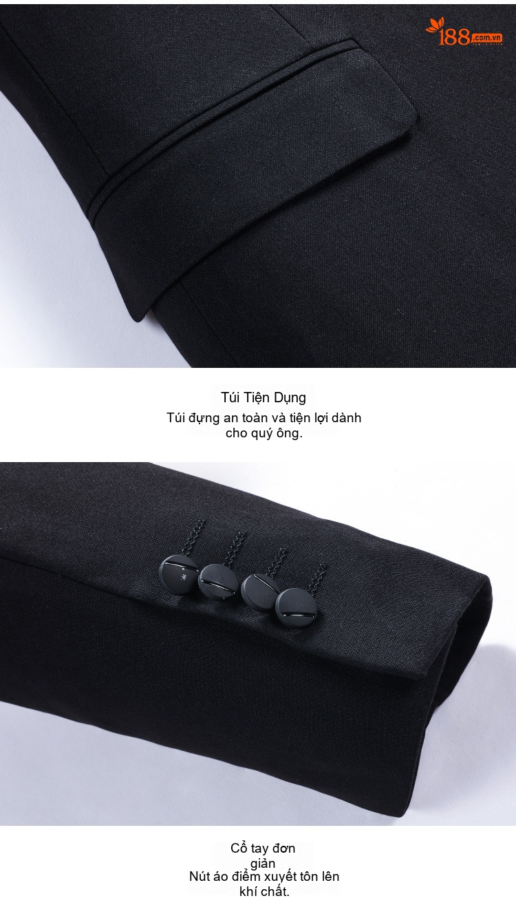 Áo Vest Nam Dáng Ôm Cổ Điển Một Nút Màu Đen chi tiết 37