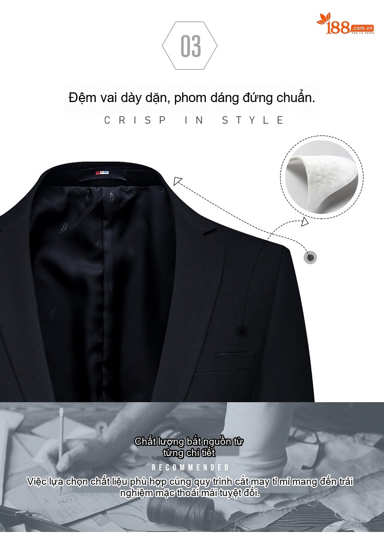 Áo Vest Nam Dáng Ôm Cổ Điển Một Nút Màu Đen chi tiết 30