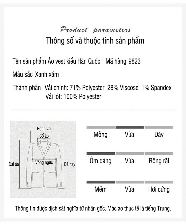 Áo Vest Nam Hàn Quốc Dáng Ôm Thu Đông Màu Xám Xanh chi tiết 33