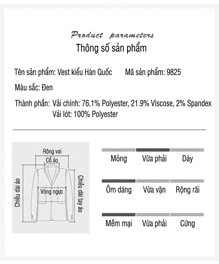 Áo Vest Nam Một Khuy Xẻ Tà Kiểu Dáng Ôm Body Phong Cách Hàn Quốc Màu Đen chi tiết 33