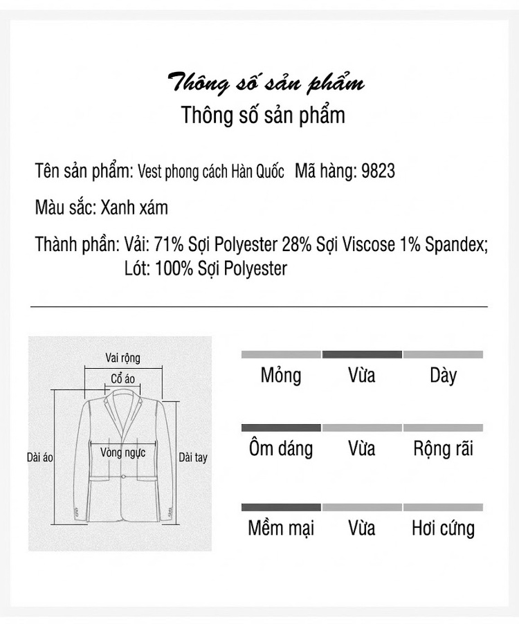 Áo Vest Nam Dáng Ôm Vừa Vặn Phong Cách Hàn Quốc Màu Xanh Navy chi tiết 32