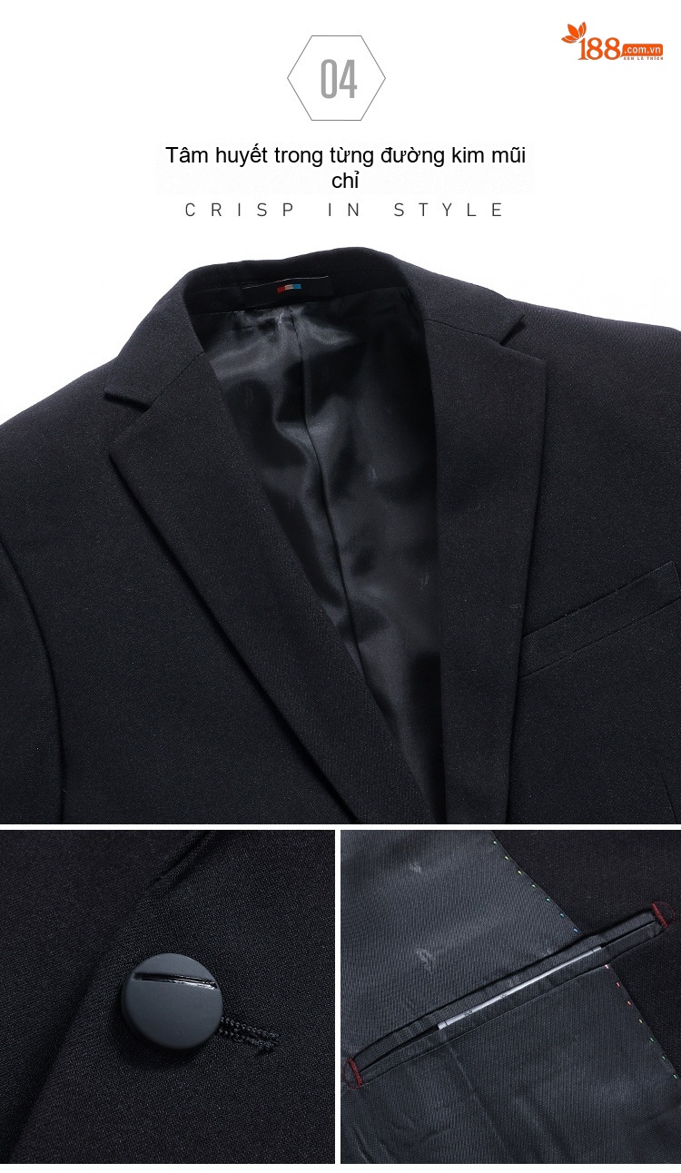 Áo Vest Nam Dáng Ôm Cổ Điển Một Nút Màu Đen chi tiết 31