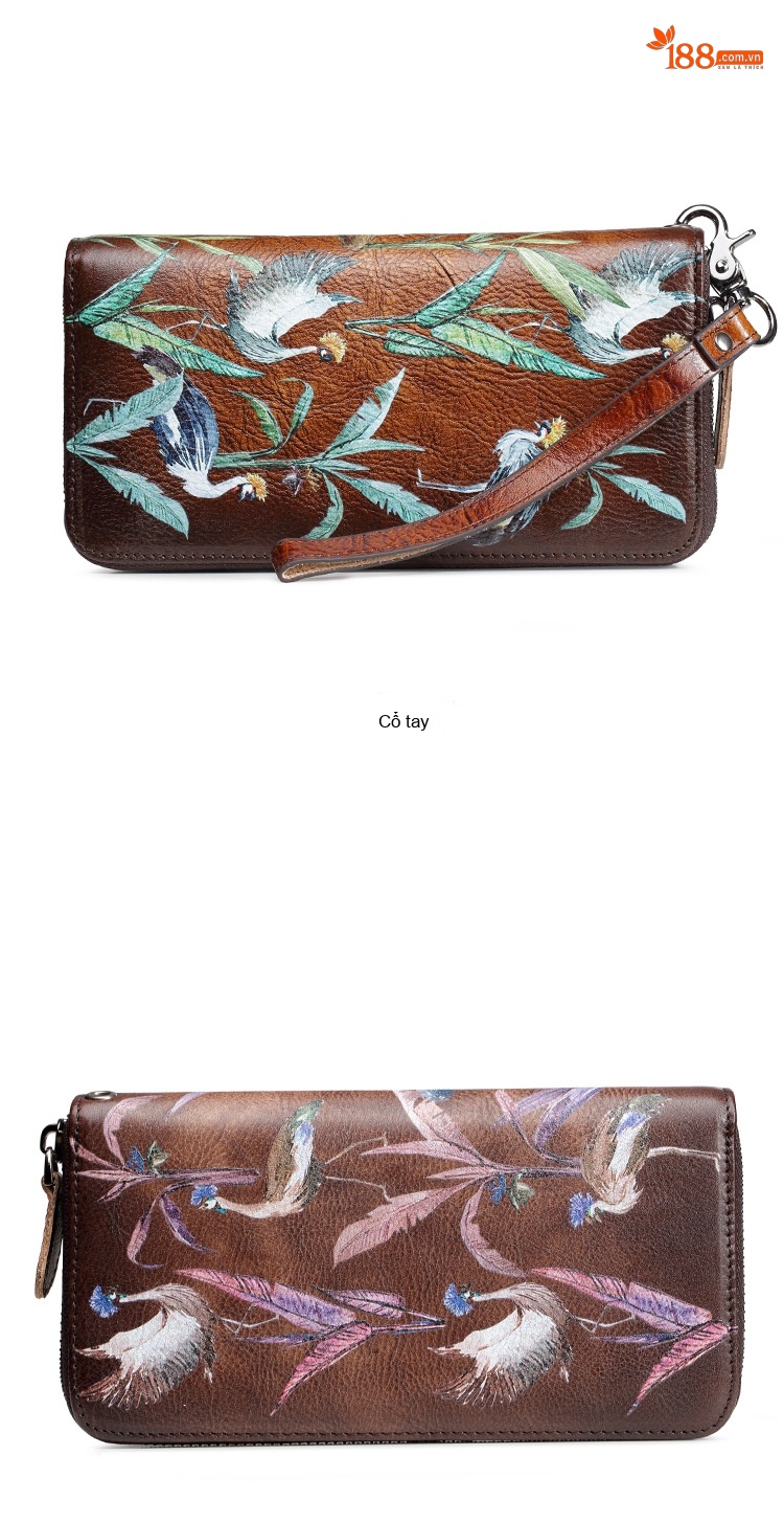 Ví Dài Nữ Đa Năng Nhiều Ngăn Khóa Kéo Họa Tiết Vintage chi tiết 12