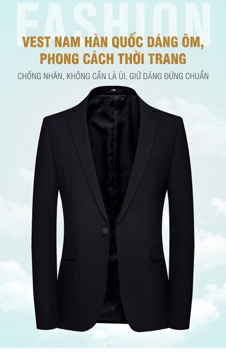 Áo Vest Nam Dáng Ôm Cổ Điển Một Nút Màu Đen chi tiết 22
