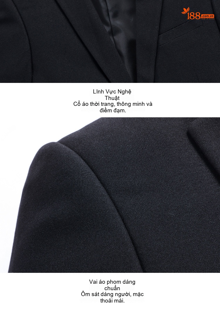 Áo Vest Nam Dáng Ôm Cổ Điển Một Nút Màu Đen chi tiết 36