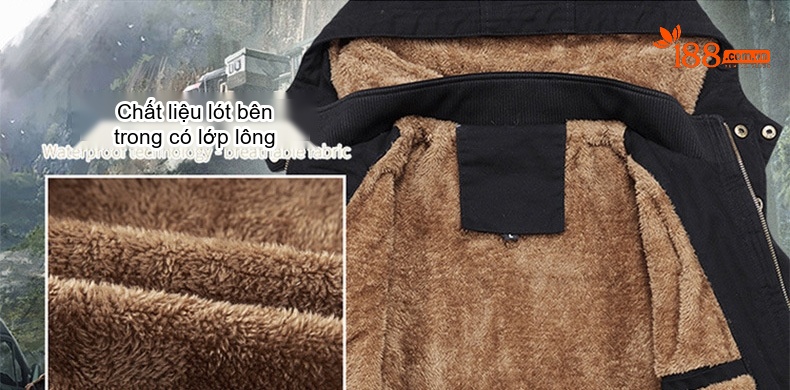 Áo Khoác Nam Dáng Dài Có Mũ Trùm Đầu Lót Lông Dày Dặn Màu Đen, Kem, Xanh, Nâu... chi tiết 4