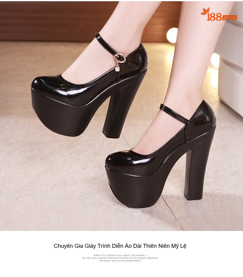Giày Cao Gót Nữ Quai Ngang Đế Xuồng 15cm Da Bóng Màu Đen, Trắng, Bạc, Đỏ... chi tiết 11