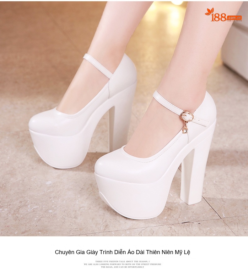 Giày Cao Gót Nữ Quai Ngang Đế Xuồng 15cm Da Bóng Màu Đen, Trắng, Bạc, Đỏ... chi tiết 12