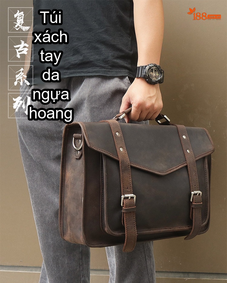 Cặp Công Sở Nam Da Thật Khóa Cài Phong Cách Retro chi tiết 1
