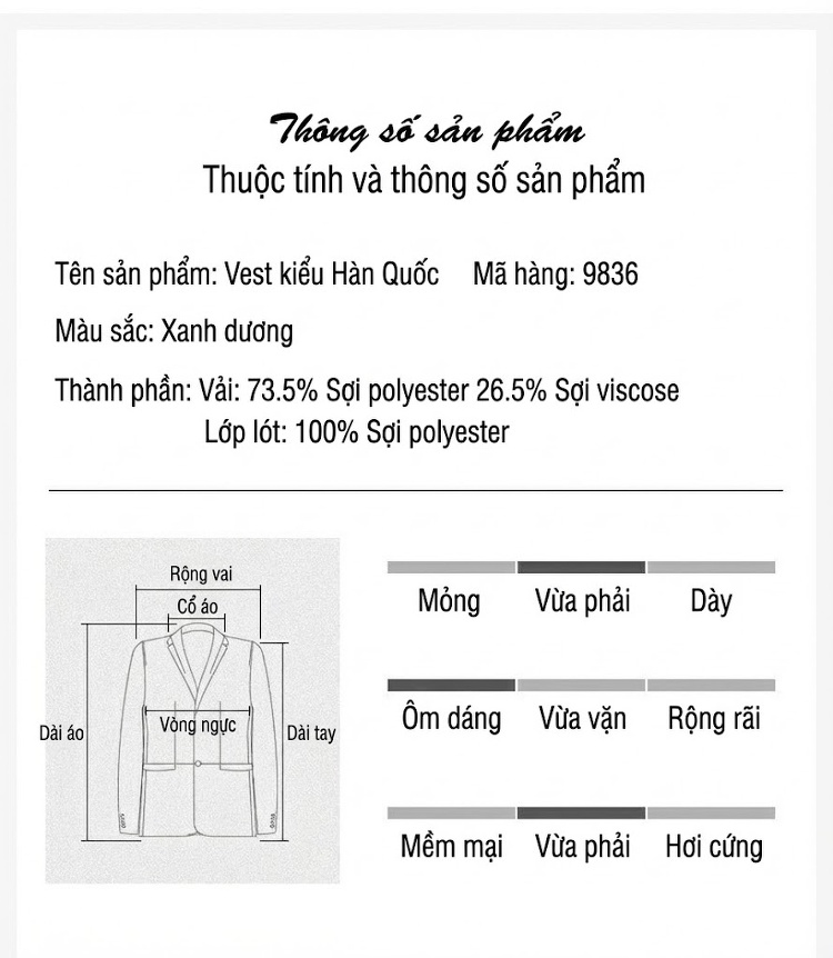 Áo Vest Nam Thu Đông Phong Cách Hàn Quốc Ôm Dáng Màu Xanh Navy chi tiết 11