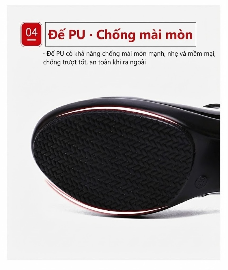 Giày Cao Gót Nữ Quai Ngang Da Bóng Chiều Cao Đế Khoảng 5cm Màu Đen, Đỏ, Bạc chi tiết 9
