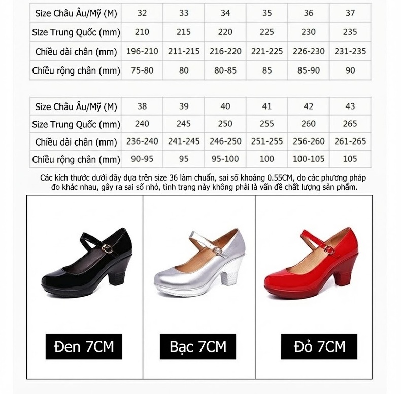 Giày Cao Gót Nữ Quai Ngang Da Bóng Chiều Cao Đế Khoảng 5cm Màu Đen, Đỏ, Bạc chi tiết 5