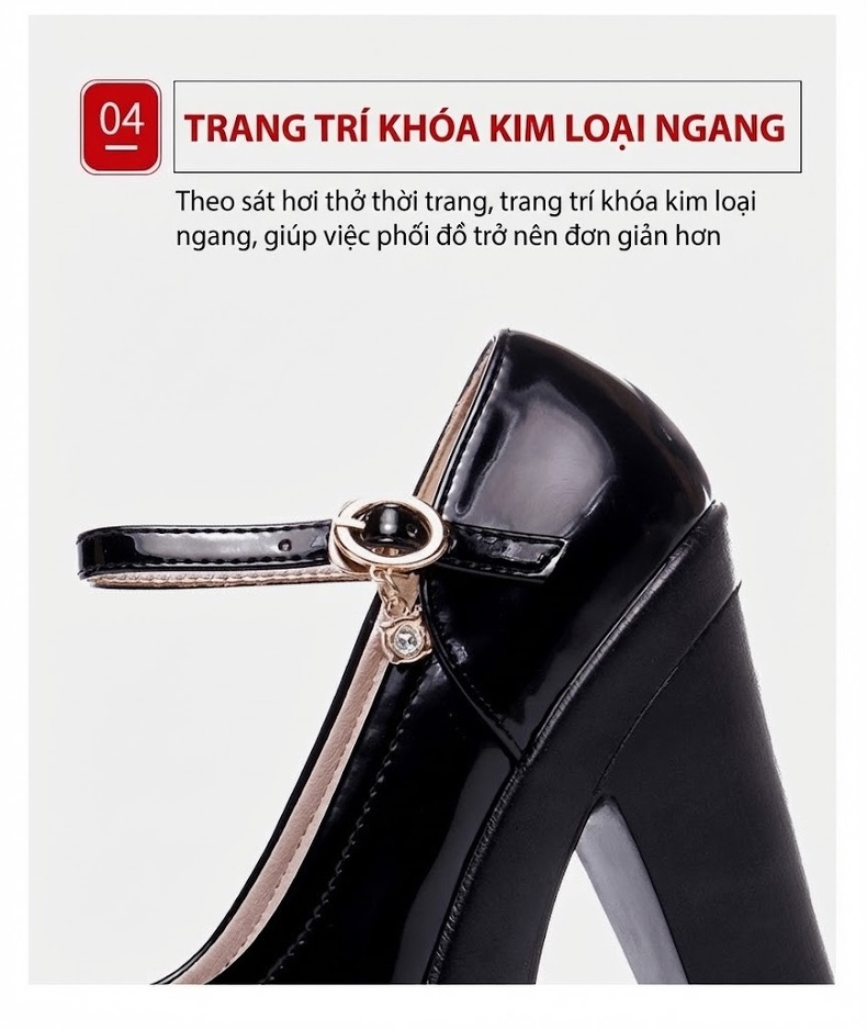 Giày Cao Gót Nữ Quai Ngang Đế Xuồng 15cm Da Bóng Màu Đen, Trắng, Bạc, Đỏ... chi tiết 9