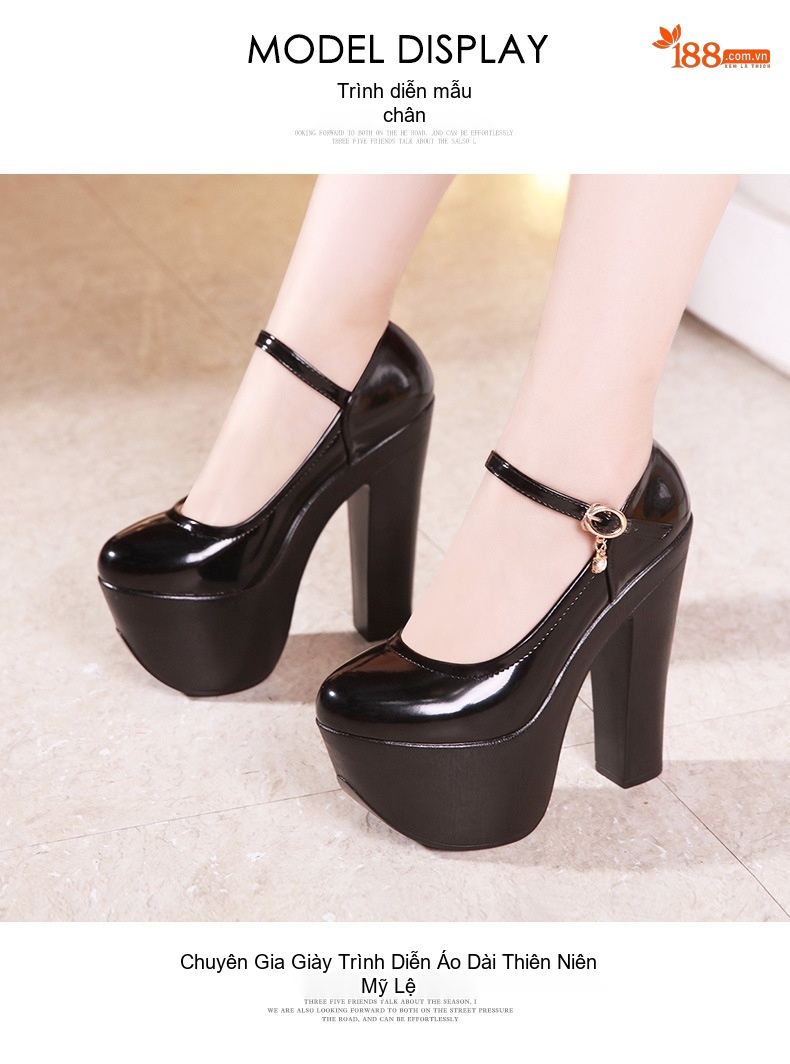 Giày Cao Gót Nữ Quai Ngang Đế Xuồng 15cm Da Bóng Màu Đen, Trắng, Bạc, Đỏ... chi tiết 10