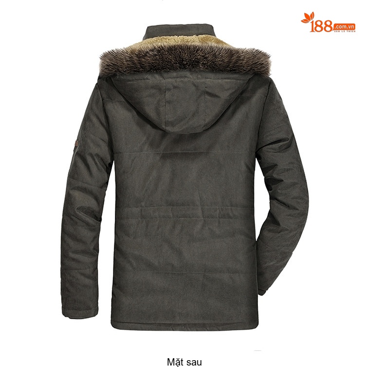 Áo Khoác Cotton Nam Dáng Dài Vừa Lót Lông Dày Dặn Màu Xanh Rêu, Xanh Navy, Đen, Nâu chi tiết 12