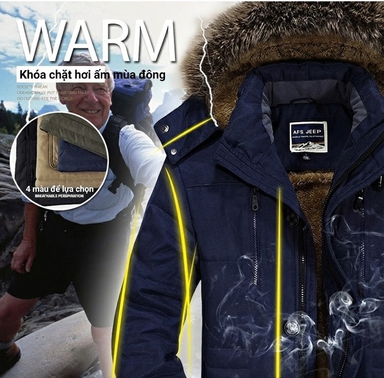 Áo Khoác Cotton Nam Dáng Dài Vừa Lót Lông Dày Dặn Màu Xanh Rêu, Xanh Navy, Đen, Nâu chi tiết 11