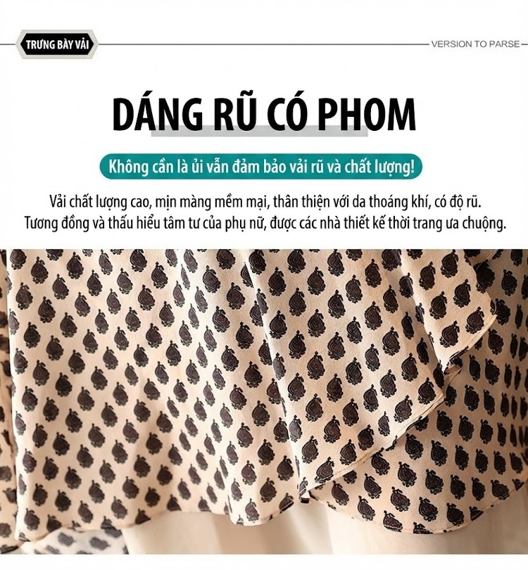 Váy liền thân Nữ dáng chữ A In Họa Tiết Tay Ngắn Eo Cao Thanh Lịch Màu Be, Đen chi tiết 6