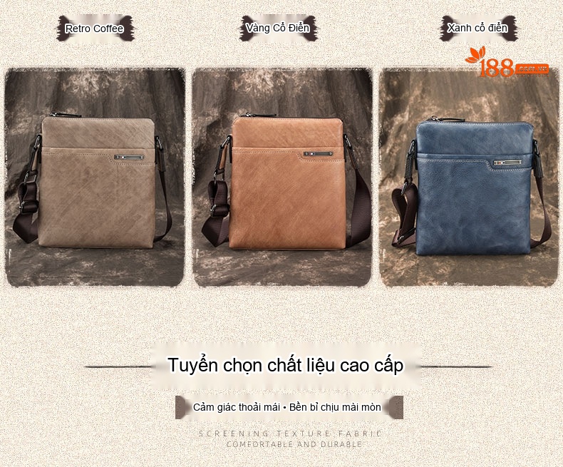Túi Đeo Vai Nam Da Bò Thật Vintage Túi Đựng Tài Liệu Túi Công Sở Đeo Chéo Màu Nâu, Xanh Dương, Be chi tiết 1