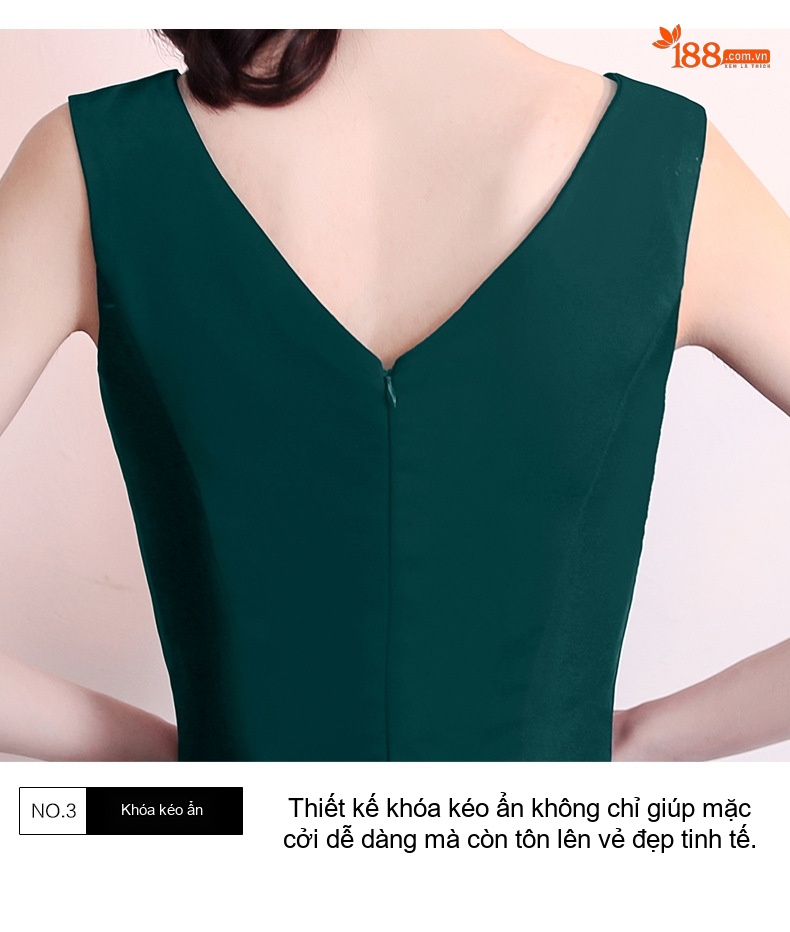 Váy Dự Tiệc Nữ Dáng Xòe Cổ chữ V Đơn Giản Thanh Lịch Màu Xanh Lá, Xanh Navy chi tiết 11