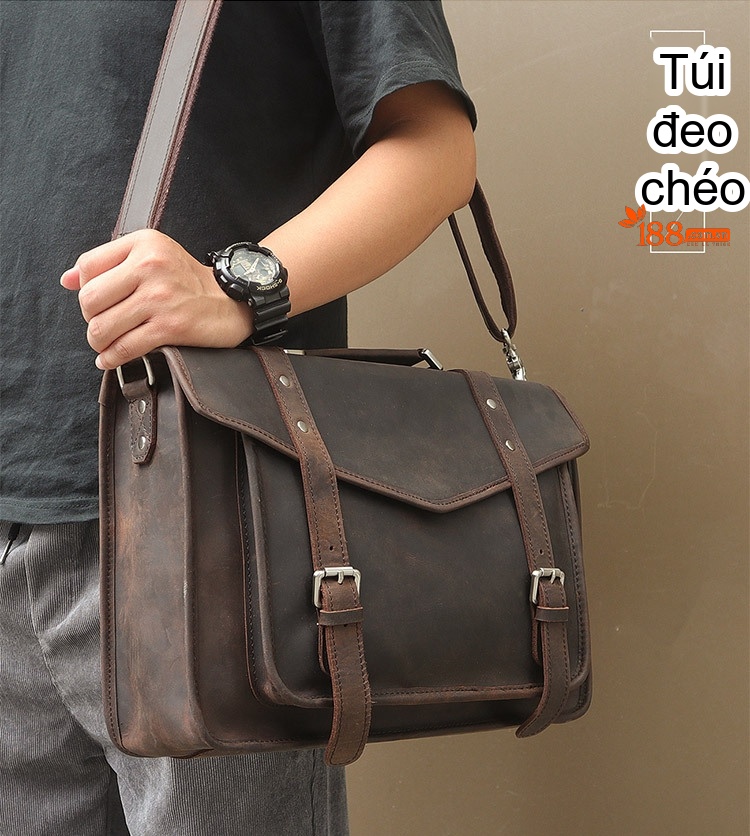 Cặp Công Sở Nam Da Thật Khóa Cài Phong Cách Retro chi tiết 3