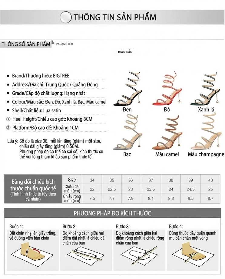 Giày Sandal Cao Gót Nữ Quai Xoắn Đính Đá Gót Cao 8cm Màu Đen, Bạc, Đỏ, Nâu... chi tiết 1