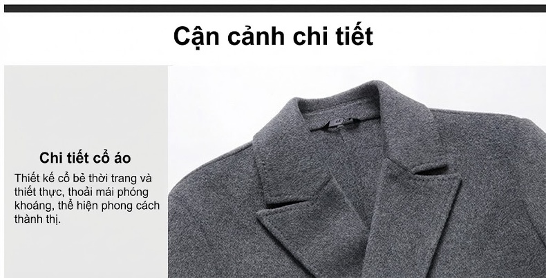 Áo Khoác Dạ Nam Dáng Dài Double-Face Thu Đông Màu Xám, Đen, Xanh Navy chi tiết 12