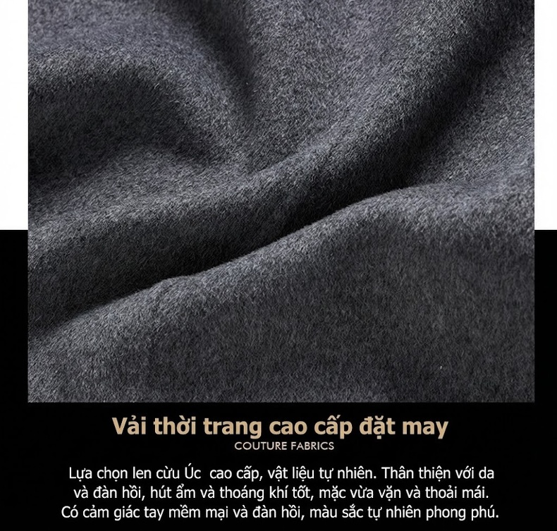 Áo Khoác Dạ Nam Dáng Dài Double-Face Thu Đông Màu Xám, Đen, Xanh Navy chi tiết 7