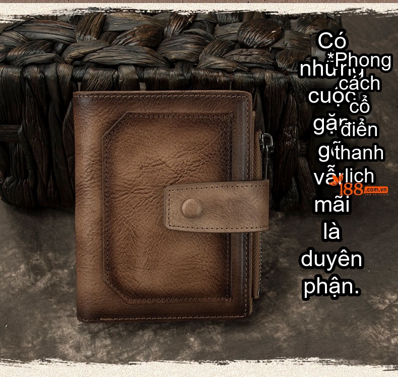 Ví Da Bò Nam Cầm Tay Khóa Bấm Phong Cách Retro Màu Nâu, Đen chi tiết 1
