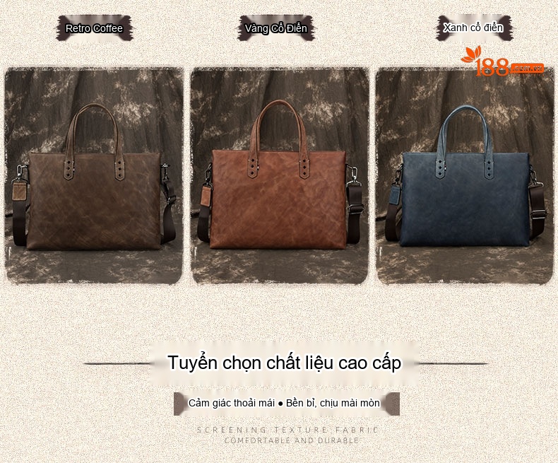 Túi Đựng Laptop Nam Da Bò Vintage Công Sở Có Dây Đeo Màu Nâu, Xanh Navy chi tiết 2