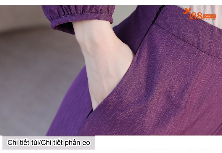 Set Bộ Quần Áo Nữ Thu Đông Áo Dài Tay Cổ chữ V Kèm Áo Khoác Lửng Quần Ống Rộng Màu Tím chi tiết 15