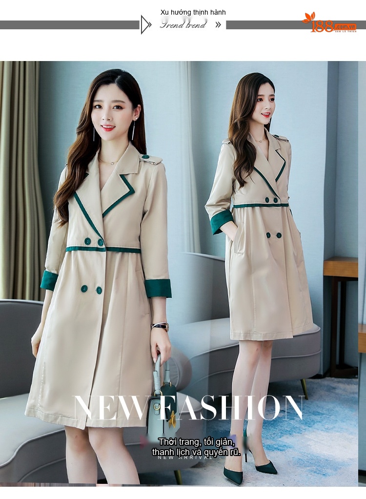 Áo Khoác Mangto Nữ Dáng Dài Vừa Phong Cách Hàn Quốc Màu Be, Xanh chi tiết 2