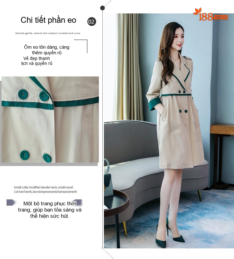 Áo Khoác Mangto Nữ Dáng Dài Vừa Phong Cách Hàn Quốc Màu Be, Xanh chi tiết 4